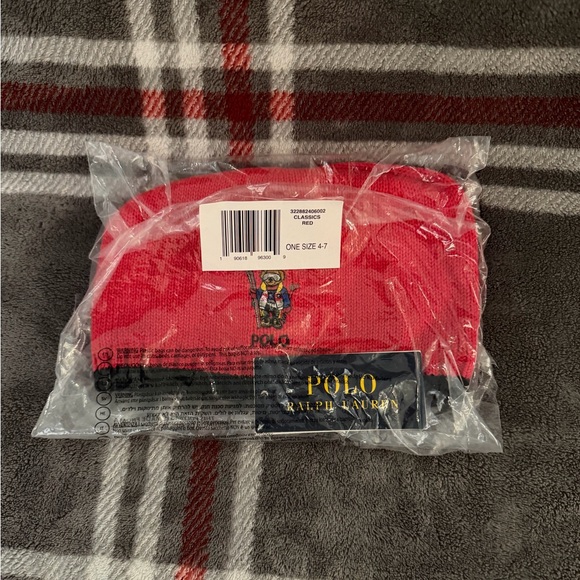 Polo by Ralph Lauren Red and Black Kids Hat and Scarf! Bear logo. - Picture 2 of 4